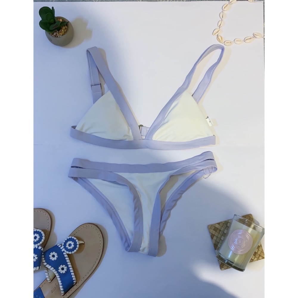 Zaful Lavender and White Bikini Set